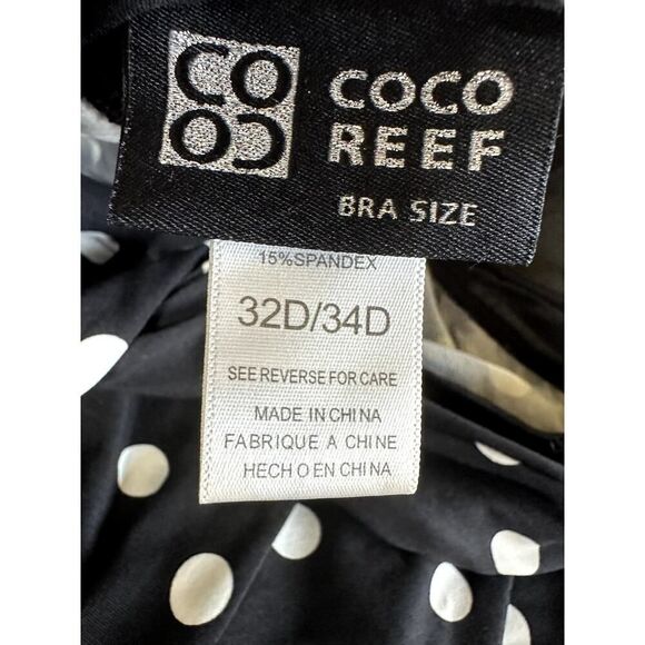COCO REEF Women's Contrast Polka Dot Geometric Tankini Swim Top Black Size 32D - Picture 2 of 12